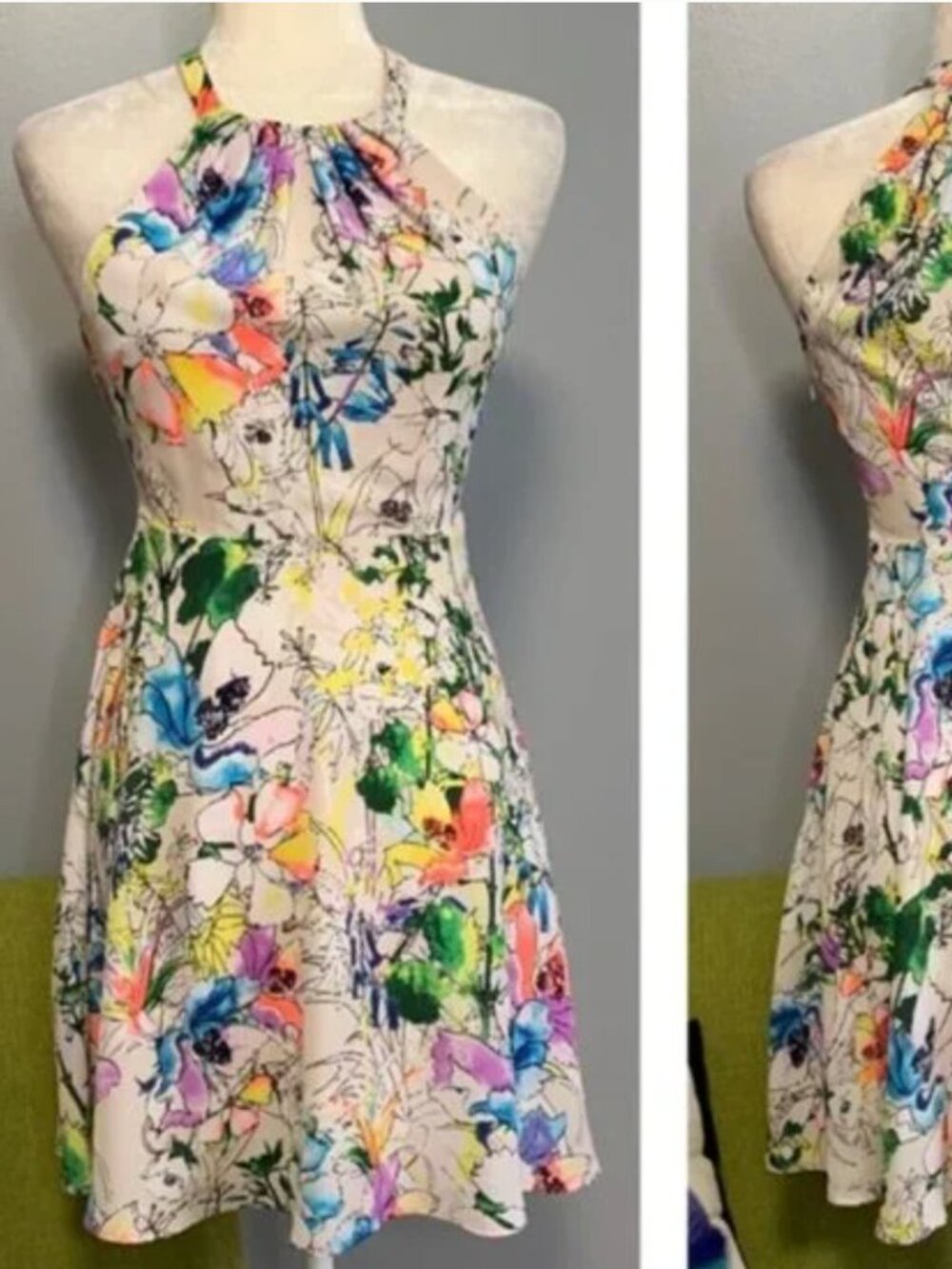 C122 Express Beautiful Colorful Print Halter Sundress Fit and Flare